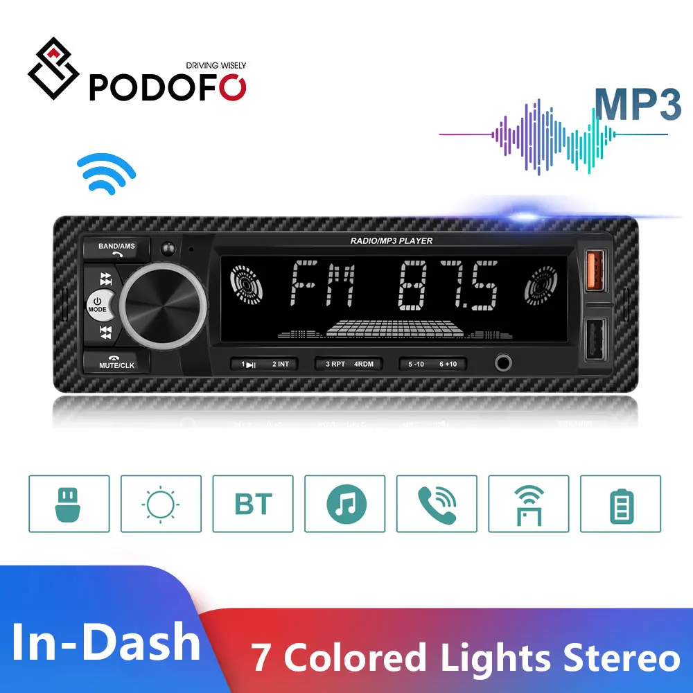 

Podofo Car Audio Radio 1 Din MP3 Car Stereo Temperature display In-Dash Car Radios Remote Control 1Din Multimedia Player