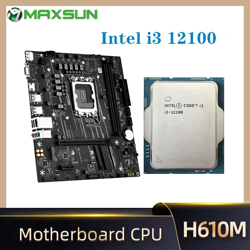

MAXSUN Motherboard Set Challenger H610 Intel i3 12100 LGA1700 [New but without cooler] Dual channel DDR4 Computer Kit