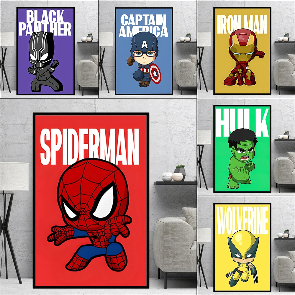 Marvel Poster Vengadores SpiderMan Superhero Dibujos animados Pintura de lienzo Arte de pared Impresión de imágenes Obras de arte Familia Niños Decoración de dormitorio Niño Sorpresa Cumpleaños Regalo de vacaciones
