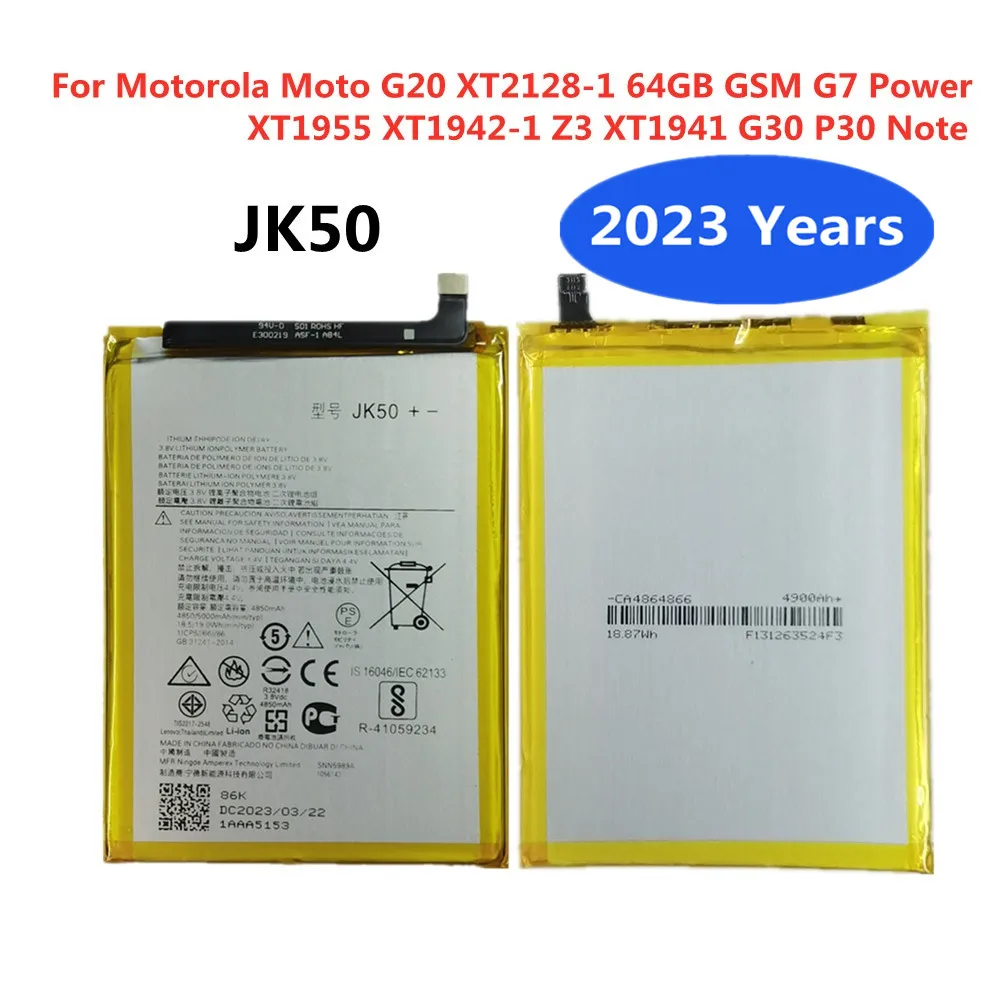 

New JK50 5000mAh Battery For Motorola Moto G20 XT2128-1 64GB GSM G7 Power XT1955 XT1942-1 Z3 XT1941 G30 P30 Note Phone Bateria