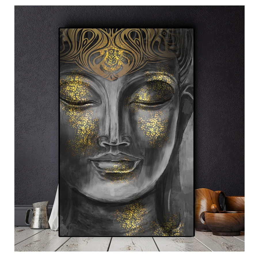 

Art Pictures For Living Room Golden Buddha Statue HD Canvas Oil Painting Bedroom Fashion Posters 1 Pieces Modern Home Decor Wall