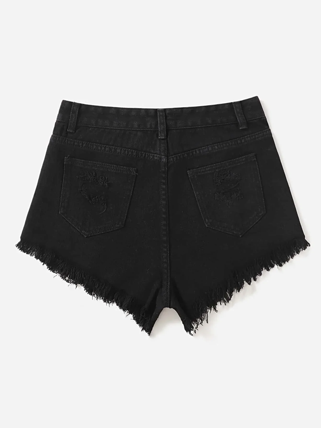 

tops Destroyed Fray Hem Denim Shorts