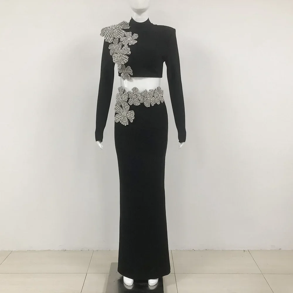 Роскошное сверкающее черное бриллиантовое платье комплект из 2 комплектов