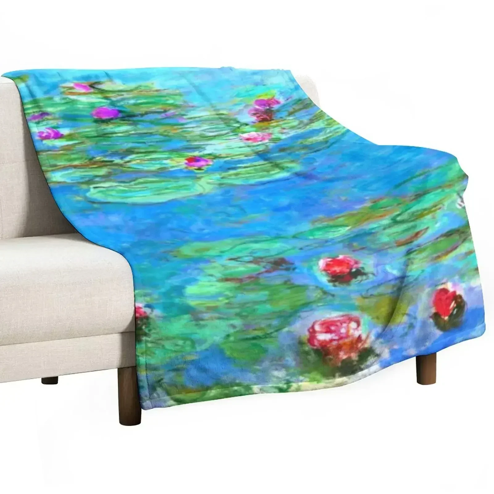 Claude Monet - голубые синие водные лилии / Nymph Xouth Vert d⟪u Throw Blanket Роскошные одеяла для