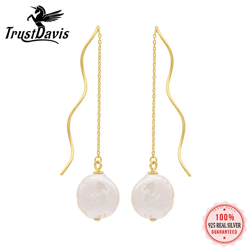 

TrustDavis S925 серьги из стерлингового серебра Корейский сладкий барокко Жемчуг Соединенные линии уха для женщин девушек Свадебные ювелирные из...