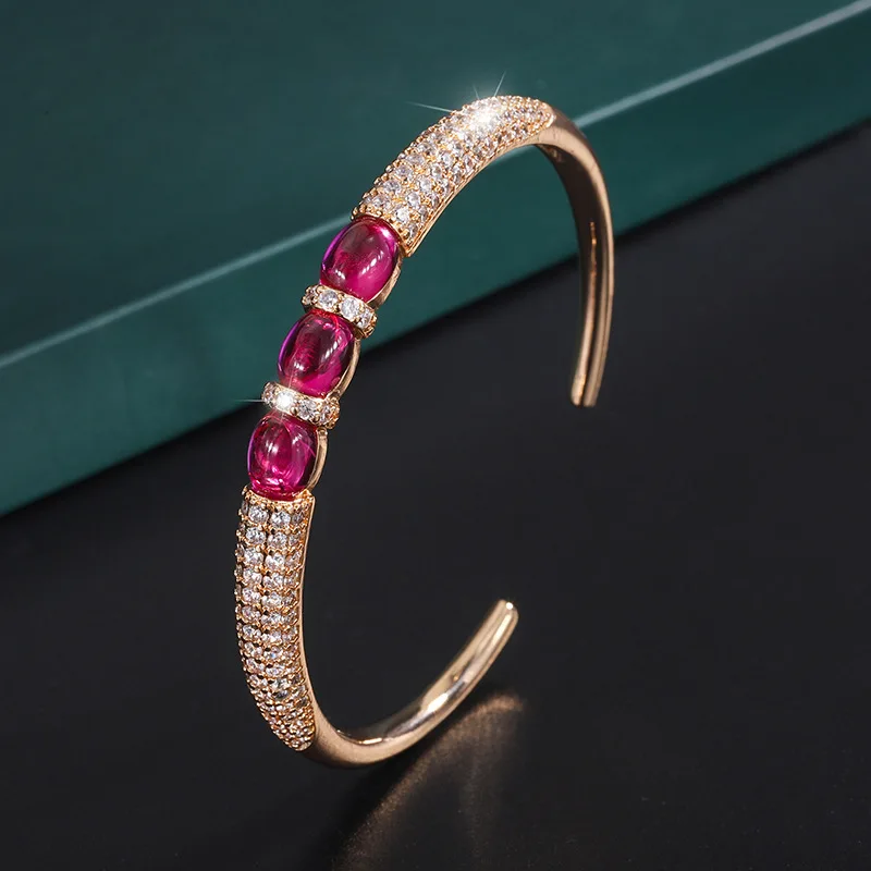 Женский винтажный браслет из золота 14 к с рубинами и бриллиантами