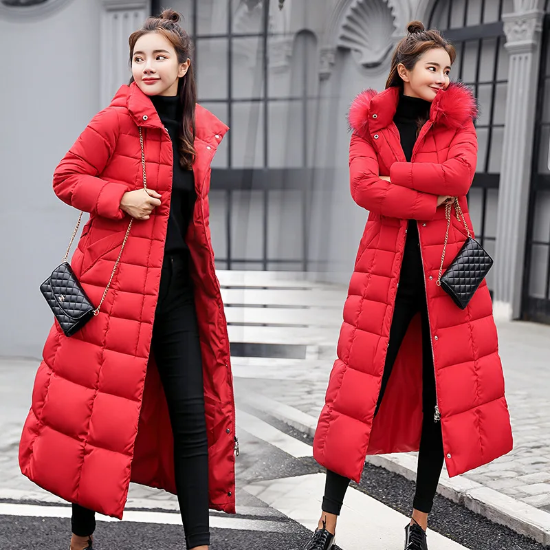 6 Colors Women Long Coats Parka Winter Female Casual Solid Color Zipper Pocket Cotton Padded Warm Hooded Maxi Puffer Coat Jacket
