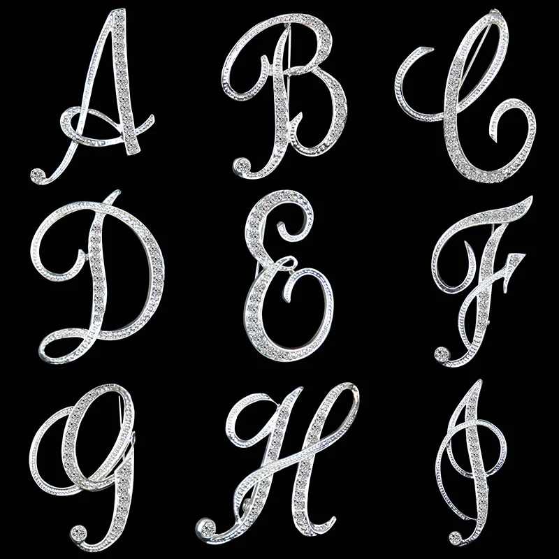 Брошь с буквой A-Z, стразы, кристаллы, серебро, английский алфавит, металлические булавки, женская шляпа, аксессуары для одежды, вечерние ювелирные изделия, подарок (art.: 3920cb707fbdb) - 3920cb707fbdb