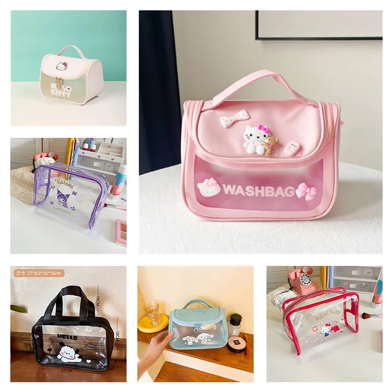 

Kawaii Sanrioed Portability Transparent Pencil Case Kittys Kuromi Cinnamoroll Cartoon Large Capacity Cosmetic Bag Girls Gifts