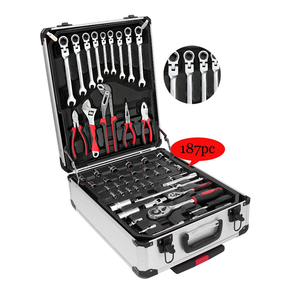 

srunv 187 pc Household Tool Set Aluminum Trolley Case Tool Set Silver Household Hand Tool Kit