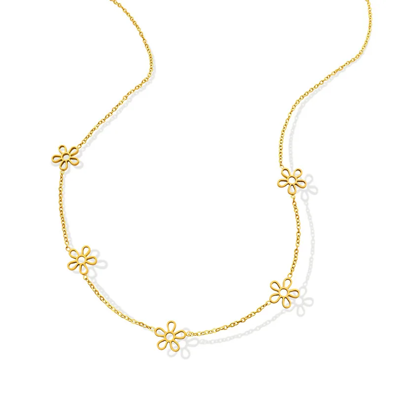 

INS Romantic Cute Titanium Steel Hollow Small Daisy Flower Necklace for Women Clavicle Chain Choker 2022 Trend Jewelry Wholesale
