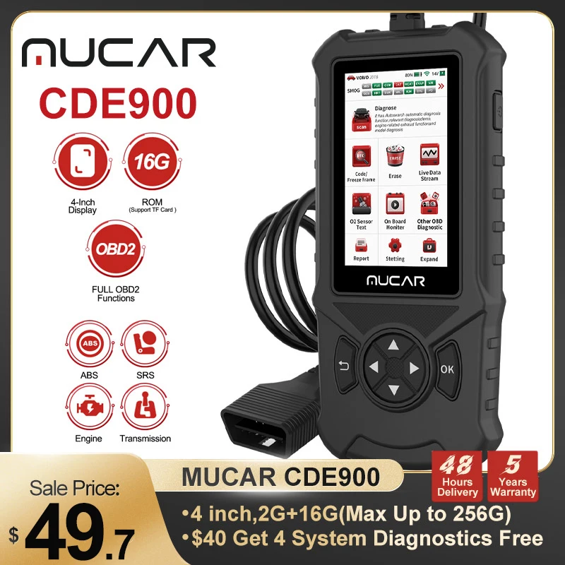 MUCAR CDE900 OBD2 Scanner Car Diagnostic Tool Engine TCM ABS SRS System Auto Car Code Reader Lifetime Free Upgrade Wifi Update