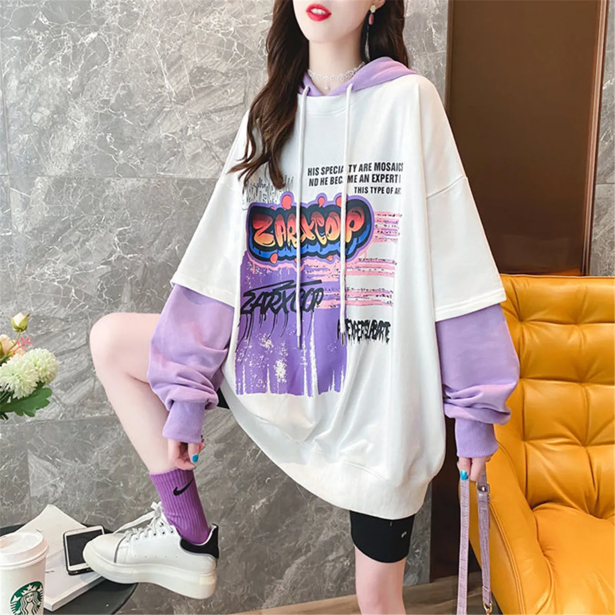 

Fashion Autumn Women Sweatshirt Harajuku Graffiti Gothic Hoodie Streetwear Spring BF Long Sleeve Loose Pullover Hoodie Femme
