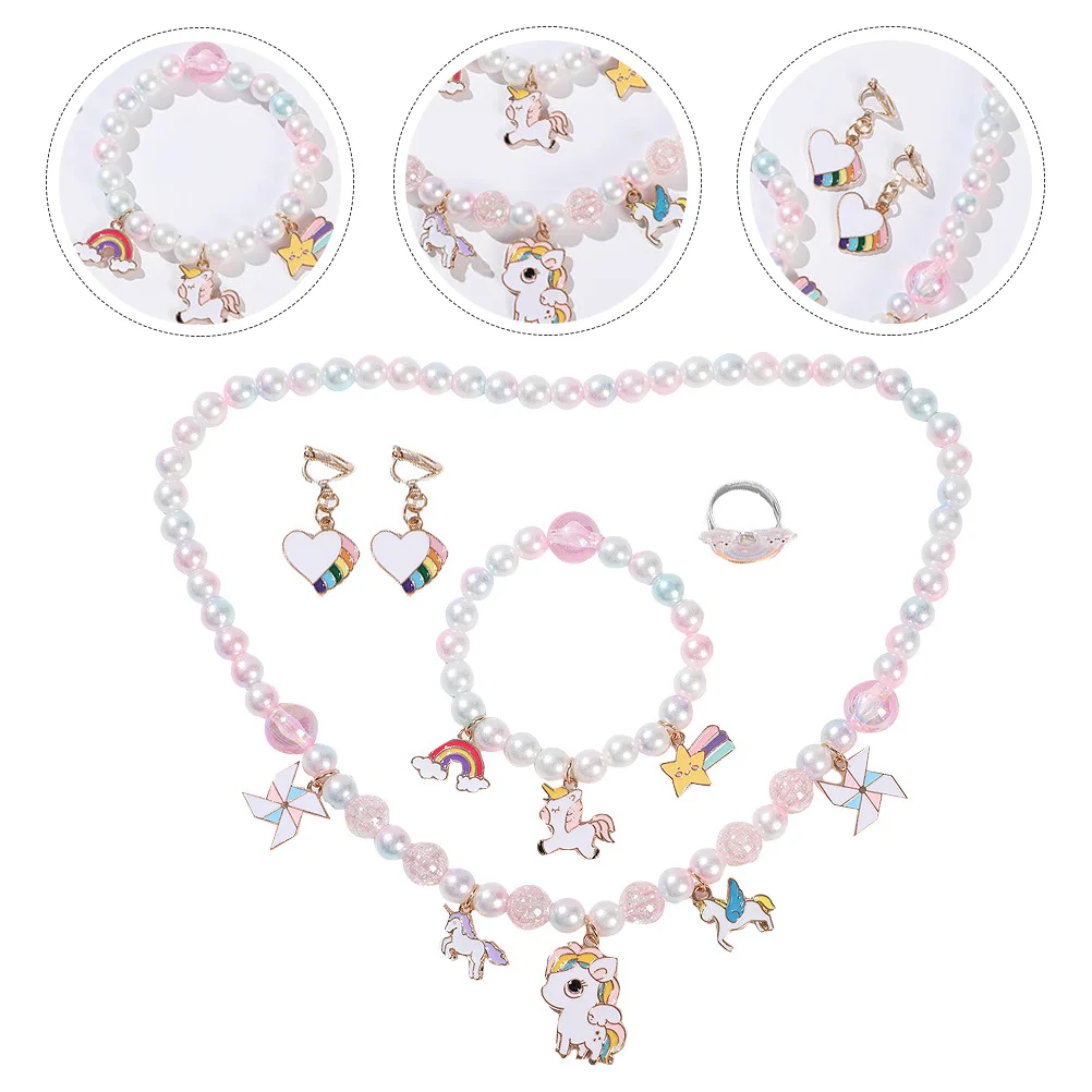 

Childrens Jewelry Girls Children's Bracelet Beaded Necklace Game Set Kid Decorative White Toy