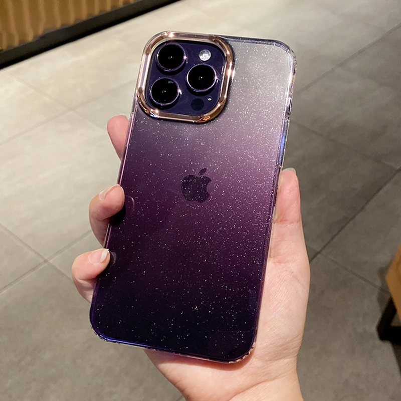 

Luxury Fashion Glitter Bling Clear Purple Case For iPhone 14 13 12 11 Pro Max Mini 14 Plus Gradient Soft Bumper Hard Back Cover