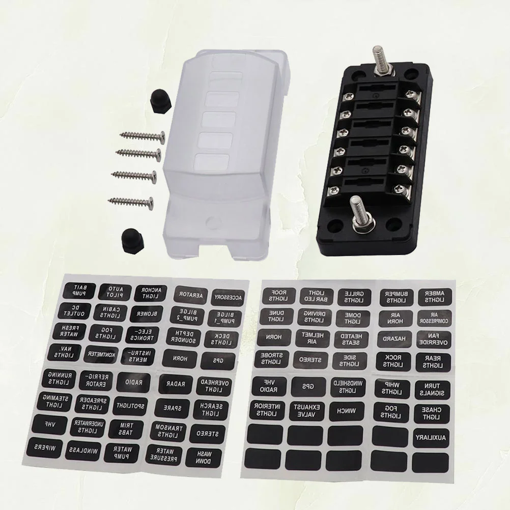 

F4142B-6 32V DC 20A 6 Way Fuse Box Block Fuse Holder Box Car Vehicle Circuit Automotive Car Fuse Accessory with 2 Sticker and 4