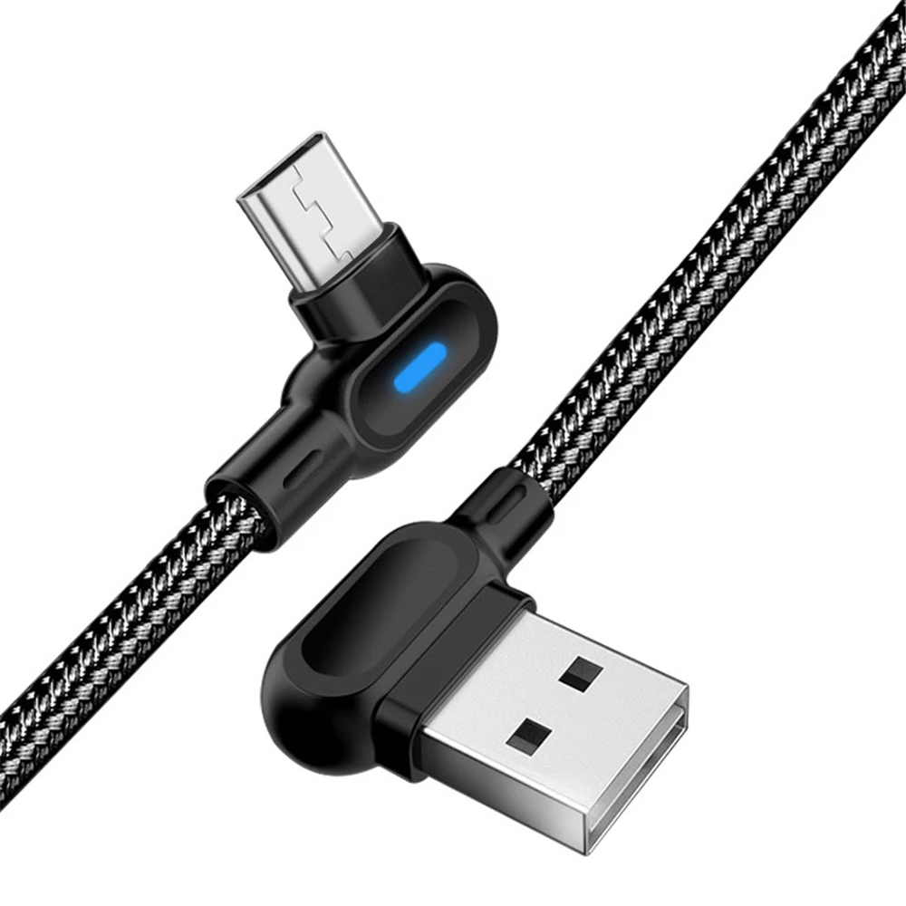 

90 Degree USB Cable Double Elbow Data Cable Fast Charging 2.1A Mobile Phone Cable 1M/2M for Samsung Xiaomi Huawei Android