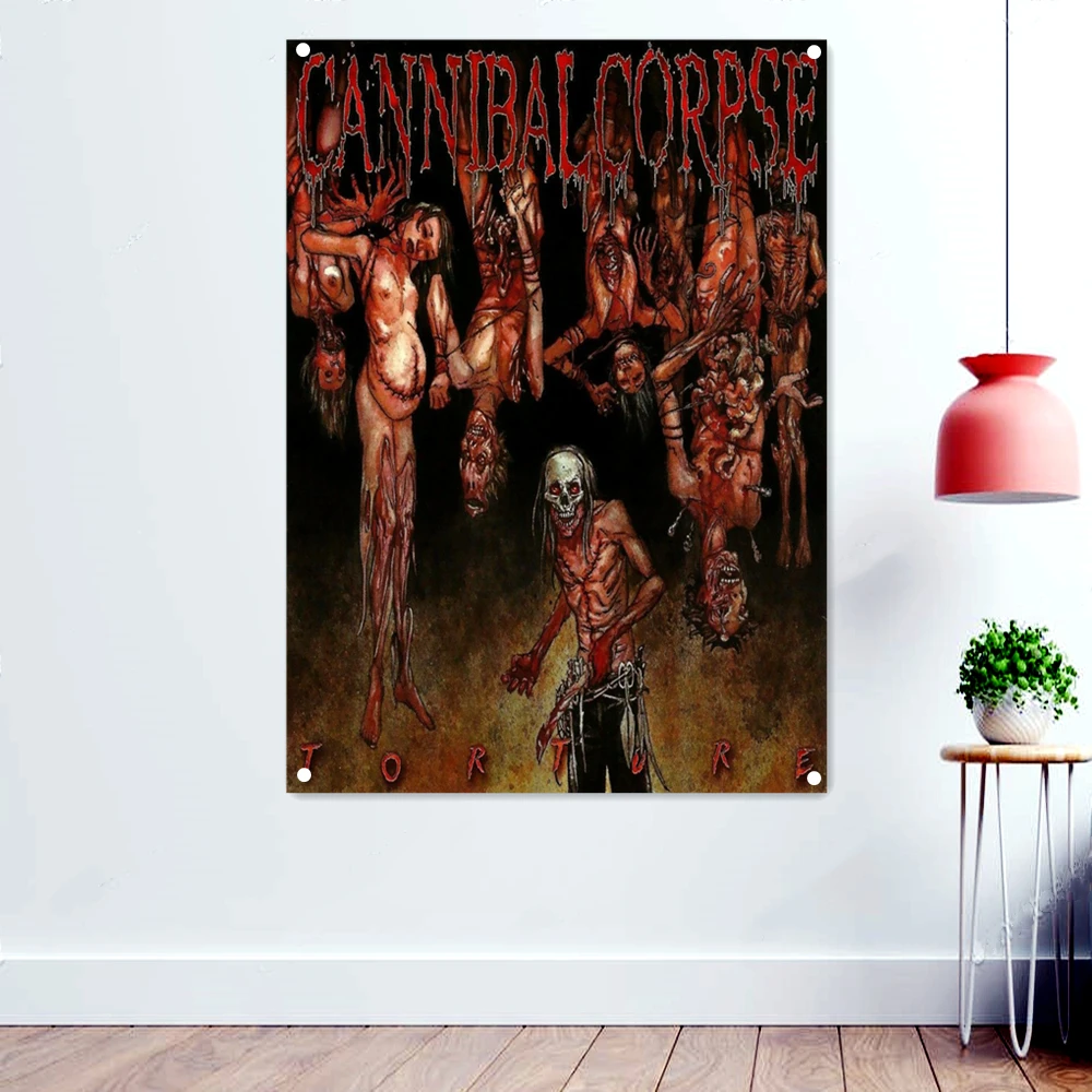 

Torture Dark Heavy Metal Music Artwork Banners Background Wall Hanging Cloth Disgusting Bloody Art Wallpaper Rock Flags Poster