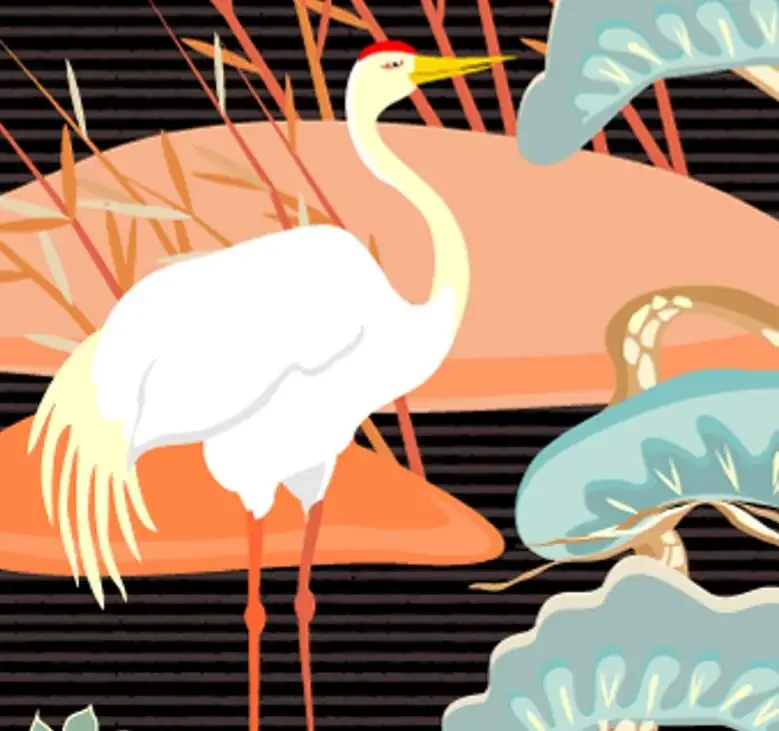 Скатерть в японском стиле с изображением Белого журавля Сакура благоприятные