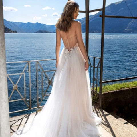 Exquisite Wedding Dress High Split Sweetheart-Neck Sleeveless Bride Gowns Tulle Sweep Train Bead Lace Appliques Vestido de Novia
