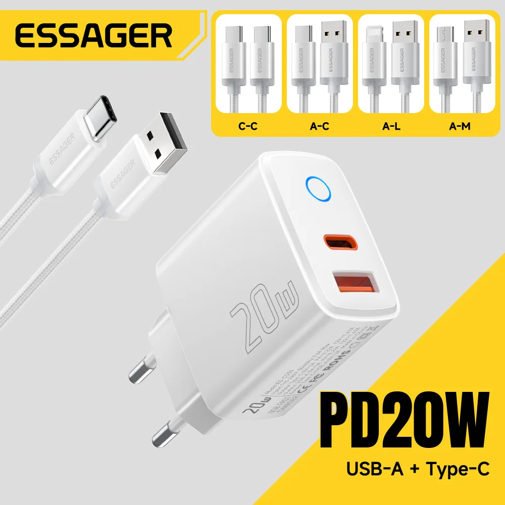 Фото Зарядное устройство Essager PD 20W USB Type-C для быстрой зарядки (Quick Charge 4.0/3.0, QC, PD) для iPhone 17, 16, 15, 14, 13, 12 Pro Max №2