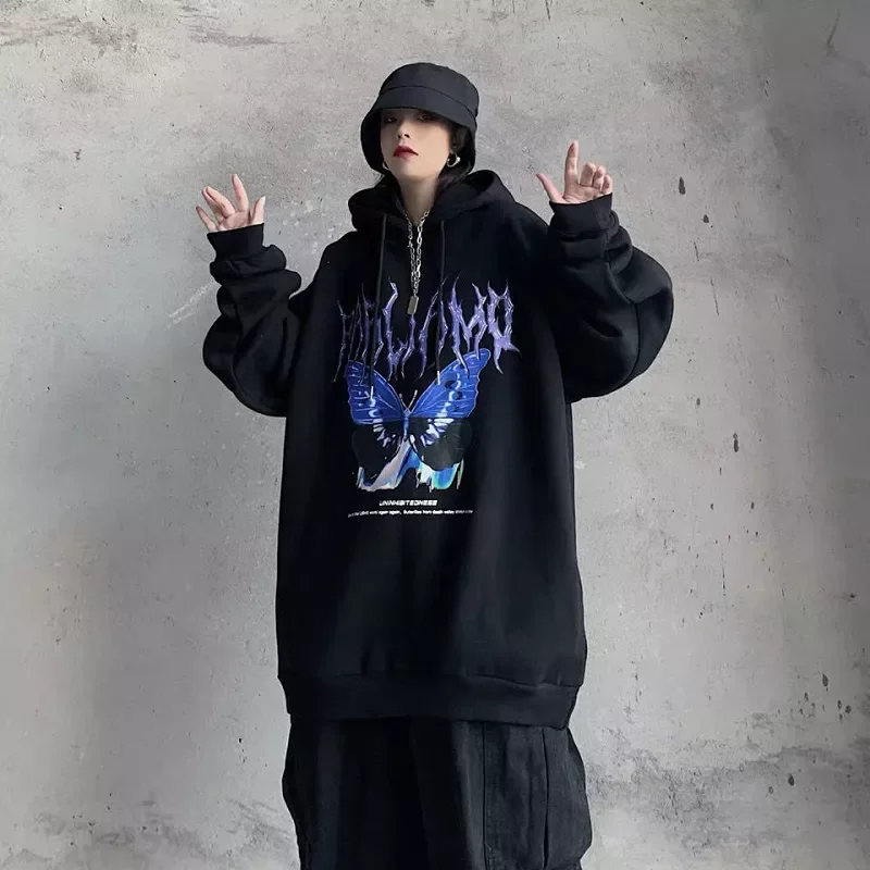 

Gothic tops traf roupas femininasprint Streetwear Black Tops Girls White Gothic Hoodie Womens Couple High Street Sweatshirts cl