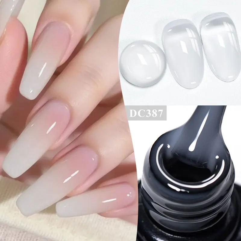 Фото Гель-лак для ногтей Jelly White Rubber Base, нюдово-розовый, полупрозрачный, самовыравнивающийся, снимаемый, УФ-гель для наращивания, лак для маникюра №1