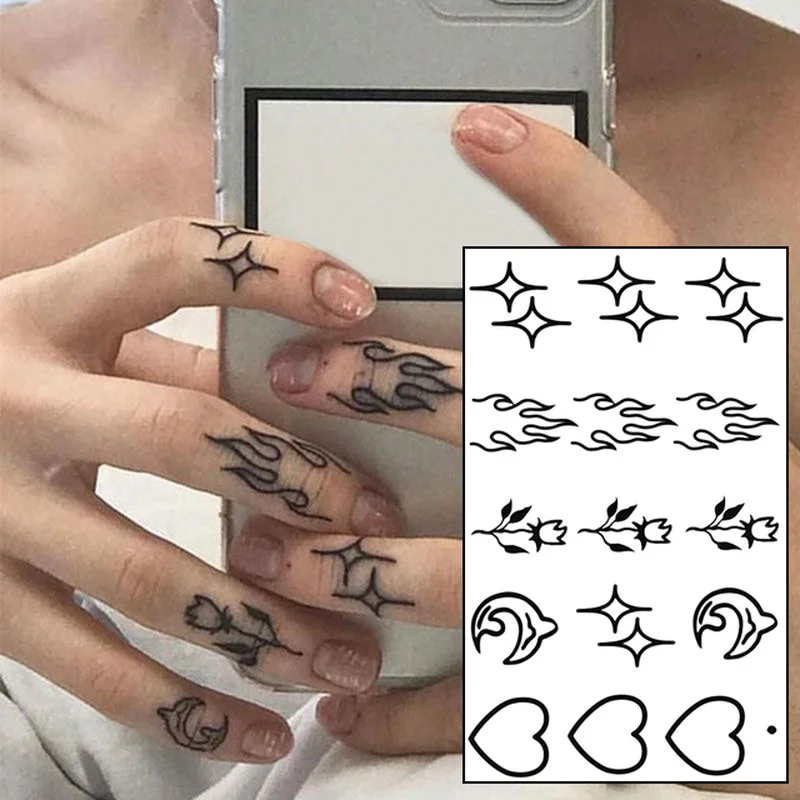 

Waterproof Temporary Tattoo Sticker Flame Love Heart Flower Star Element Body Art Fake Tatto Flash Tatoo on finger for Men Women