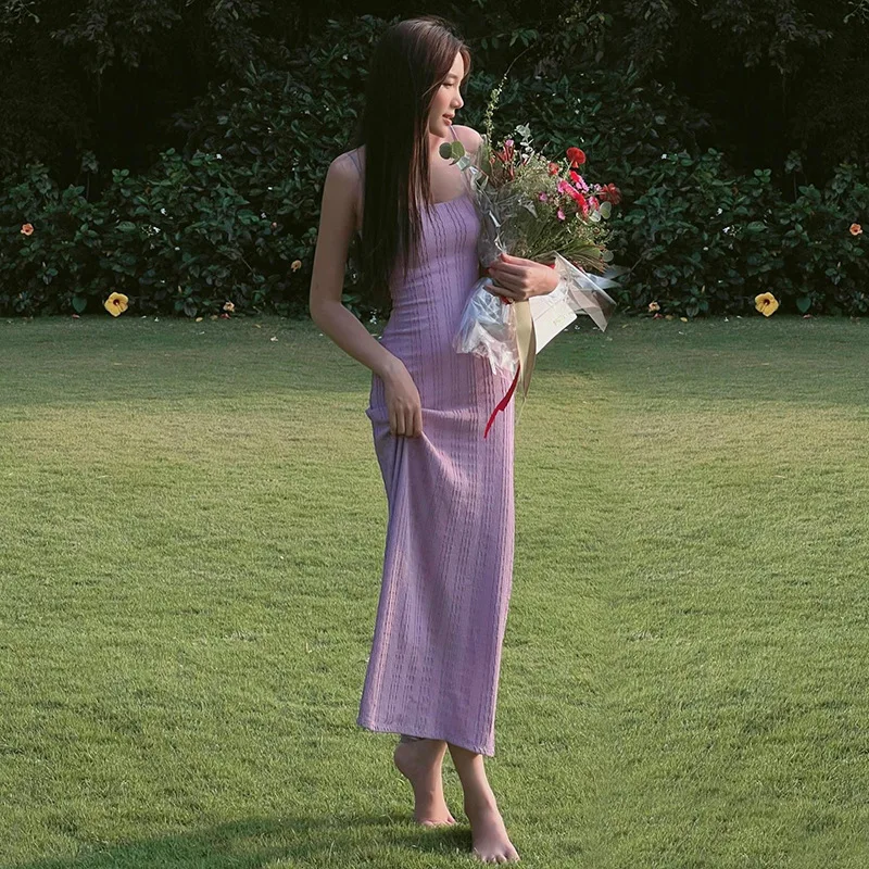 

2023 New Elegant Fashion Gentle Wind Design Sense Long Skirt Texture Material Mopping Suspender Dress Female