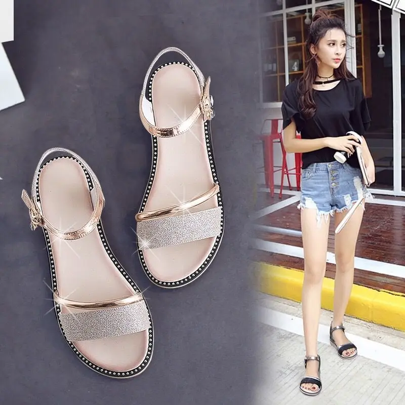 Rhinestone Women Roman Sandals Orthopedic Wedge Sandal Woman Summer 2023 Platform Fashion on Offer with Free Shipping New Silver