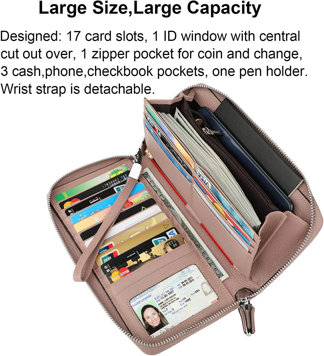 Women's Rfid Blocking Pu Leather Large Capacity Zip Around Wallet Phone Holder Clutch Travel Purse Wristlet Carteras Para Mujer