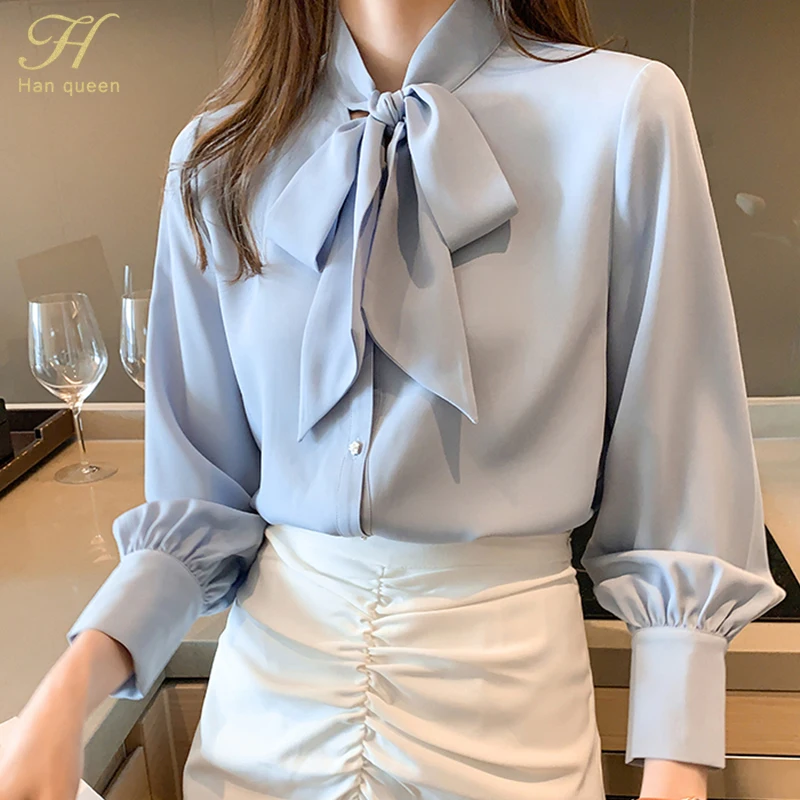 

2022 New Shirts Women's Shirts Retro Work Casual Tops Chiffon Shirts Bows Elegant Loose Women's Business Shirts