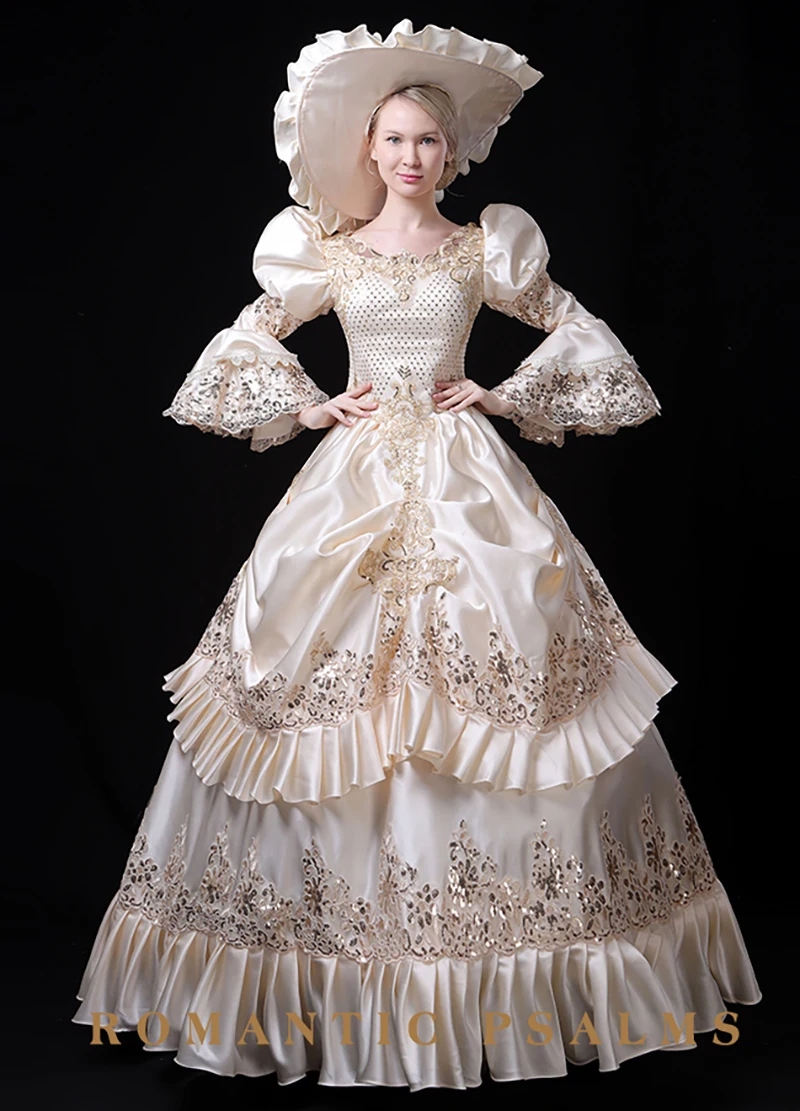 Large Size 6XL 15th Century Mediaeval Victoria Dress Customize Stage Theatre Costumes Party Ball Gown Champagne Evening Dress