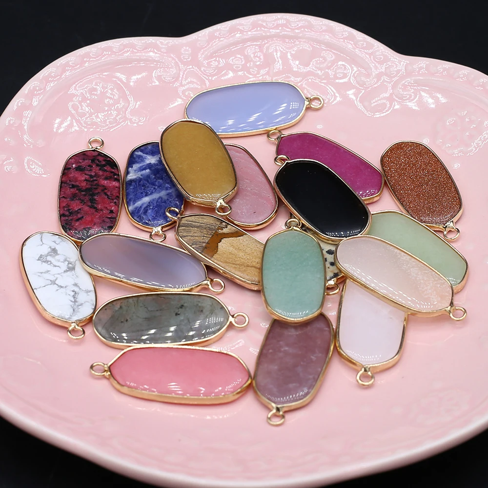 

3 шт. натуральный камень, прозрачный кварц, агат, прямоугольный круглый золотой кулон для изготовления ювелирных изделий, ожерелье, аксессуа...