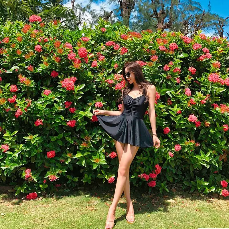 Черный купальник Женская юбка красивый облегающий сексуальный сплошной