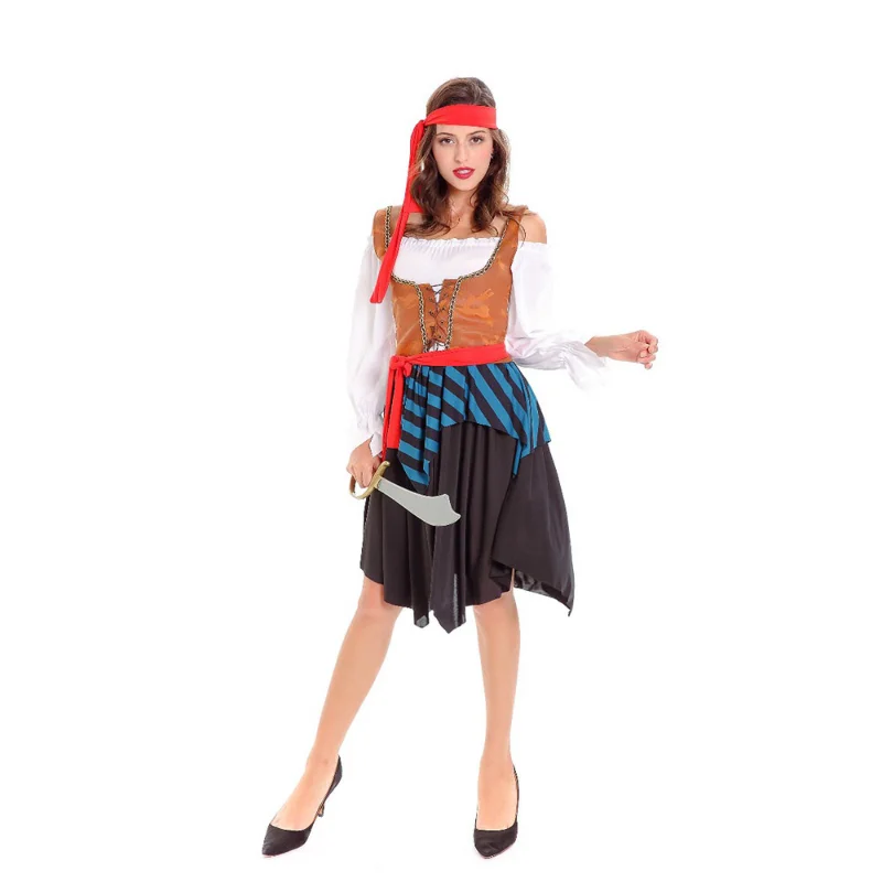 

Women Halloween Masquerade Party Captain Pirate Role Play Games Costume Adult Carnival Purim Pirates of The Caribbean Cosplay