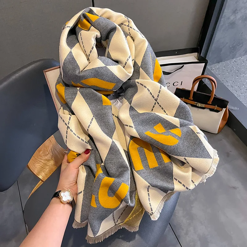 

Женская Популярная кашемировая бандана, новый стиль, одеяло, Большие шали, роскошный брендовый теплый шарф с бахромой, зимние толстые шарфы 190x65 см