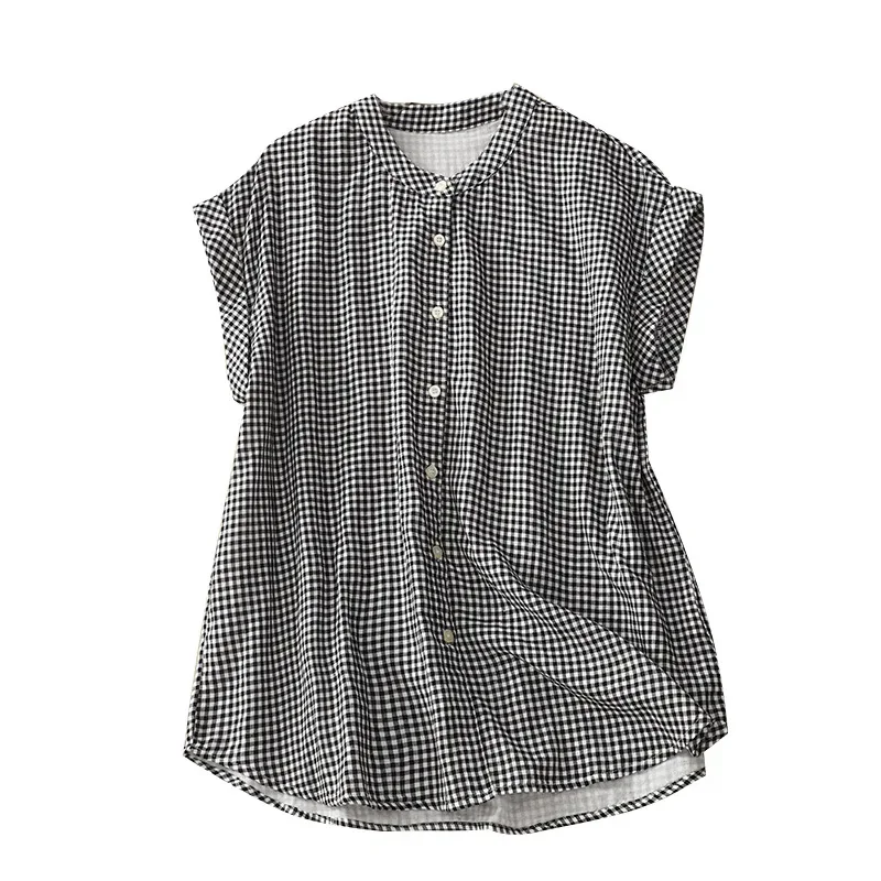 Хлопковая рубашка без рукавов в полоску с художественным воротником женская