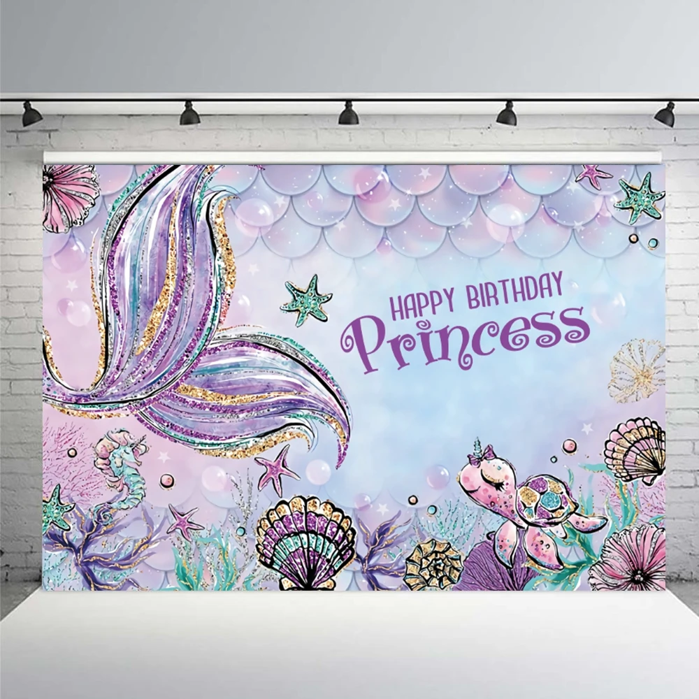 Фон для фотосъемки с изображением русалки ярких Рыбьих Хвостов морских ракушек