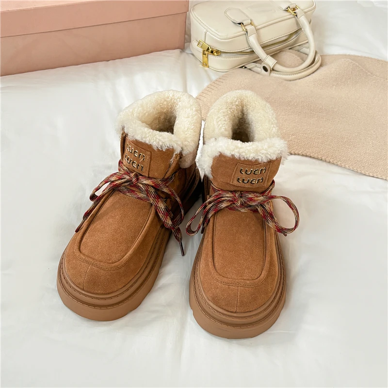 Insicre 2024 зимняя обувь ручной работы женские зимние ботильоны из коровьей замши на