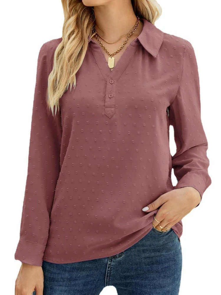 

Women Long Sleeve Solid Puff Ball Chiffon Shirt
