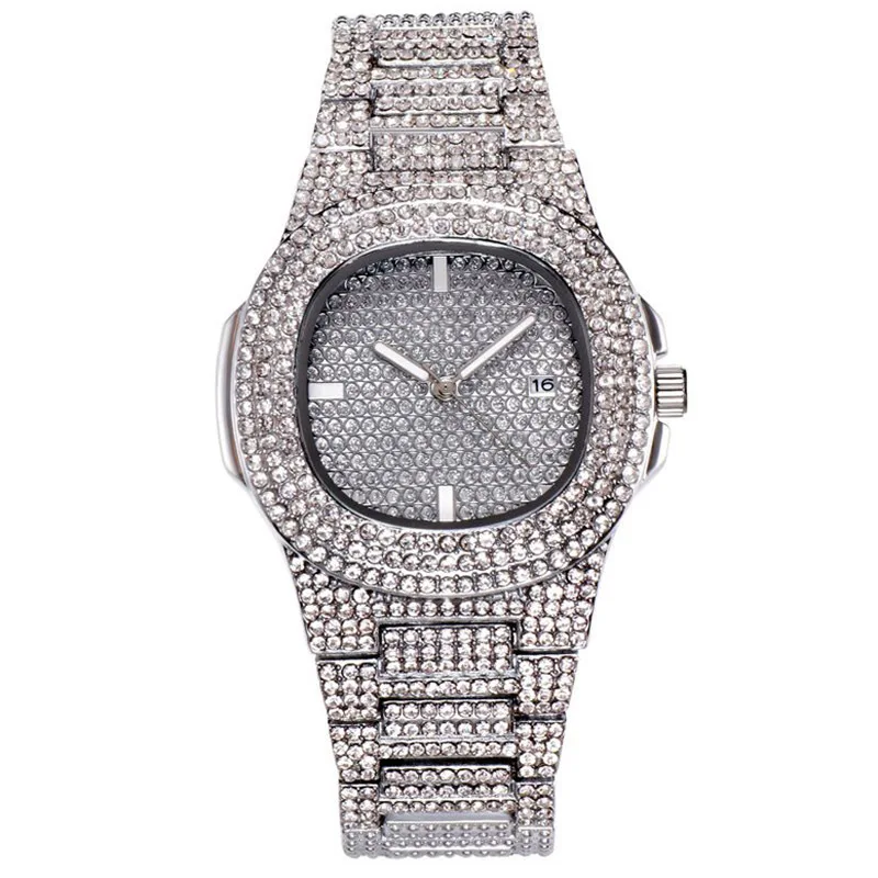 Top Men's Stainless Steel Diamond Fashion Watch Chronograph Hip Hop Style Luxury Gold Quartz Relogio Men's Mechanical Watch images - 6