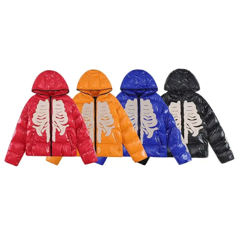 

Зимняя Готическая парка, уличная одежда, кожаные куртки на плотной молнии с вышивкой скелета, термонепромокаемые куртки с капюшоном в стиле...