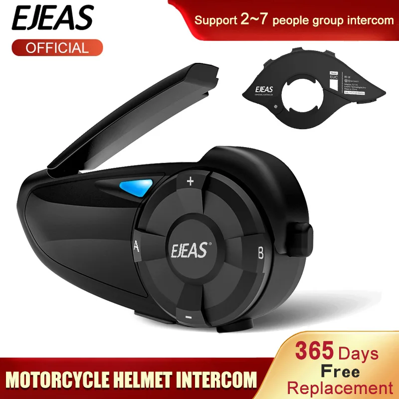 EJEAS  Q7 Motorcycle Intercom Helmet Headset Upto 7 Riders Wireless Waterproof Interphone Headsets Bluetooth 5.0 FM