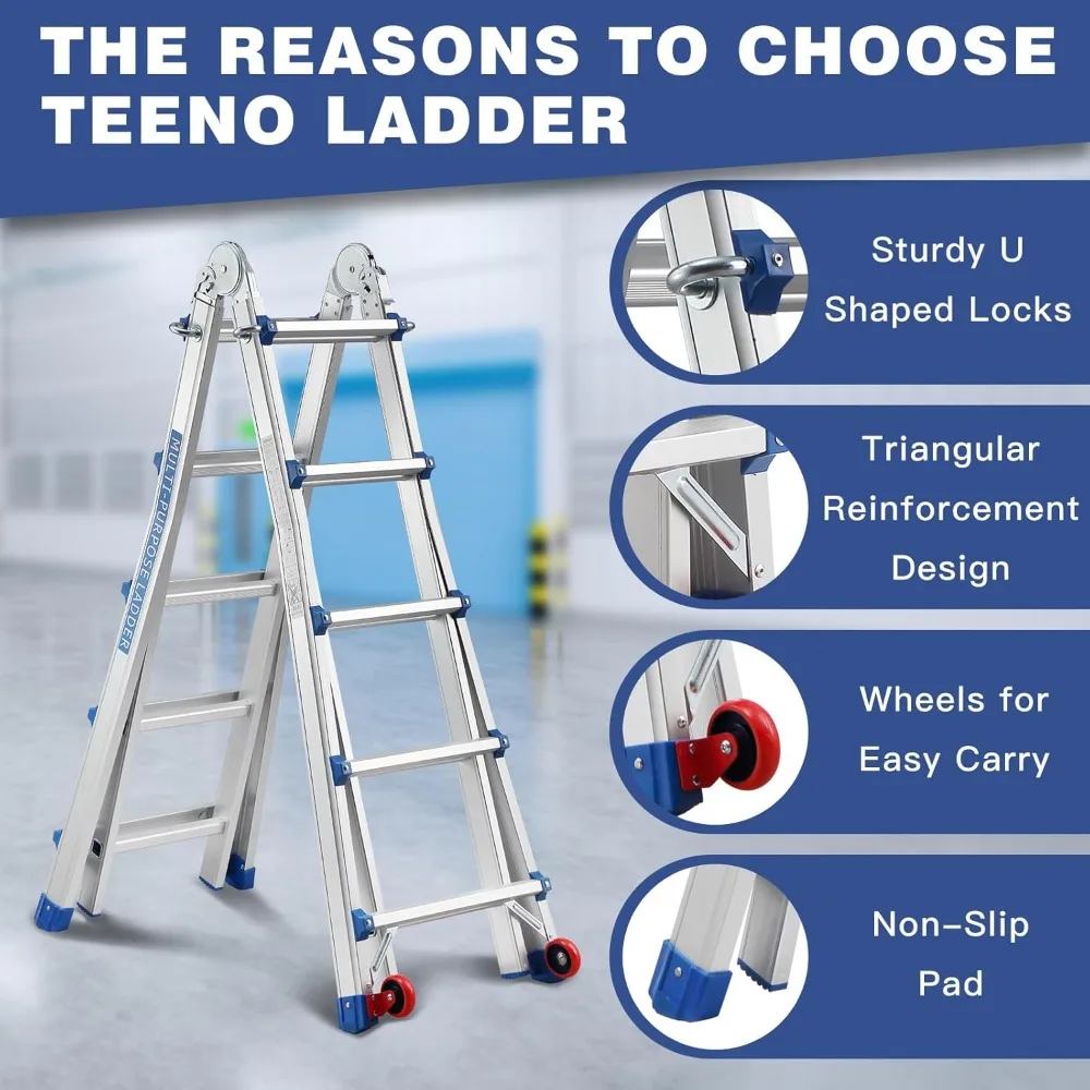 Фото Escalera de Aluminio Многофункциональная 5,1 м |   5x5 Pelda?os |   Escalera Telescópica 5 en 1 con Desmontable Ruedas y Base Triangular Re №3