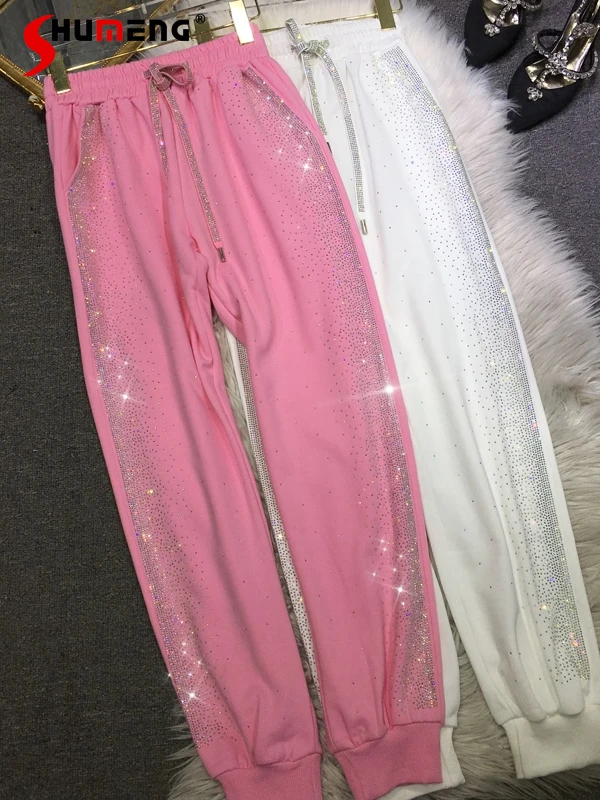 

Heavy Embroidery Hot Drilling Sweatpants Women Colorful Elastic Waist Loose Casual Sports Pants 2022 Spring Summer harem pants