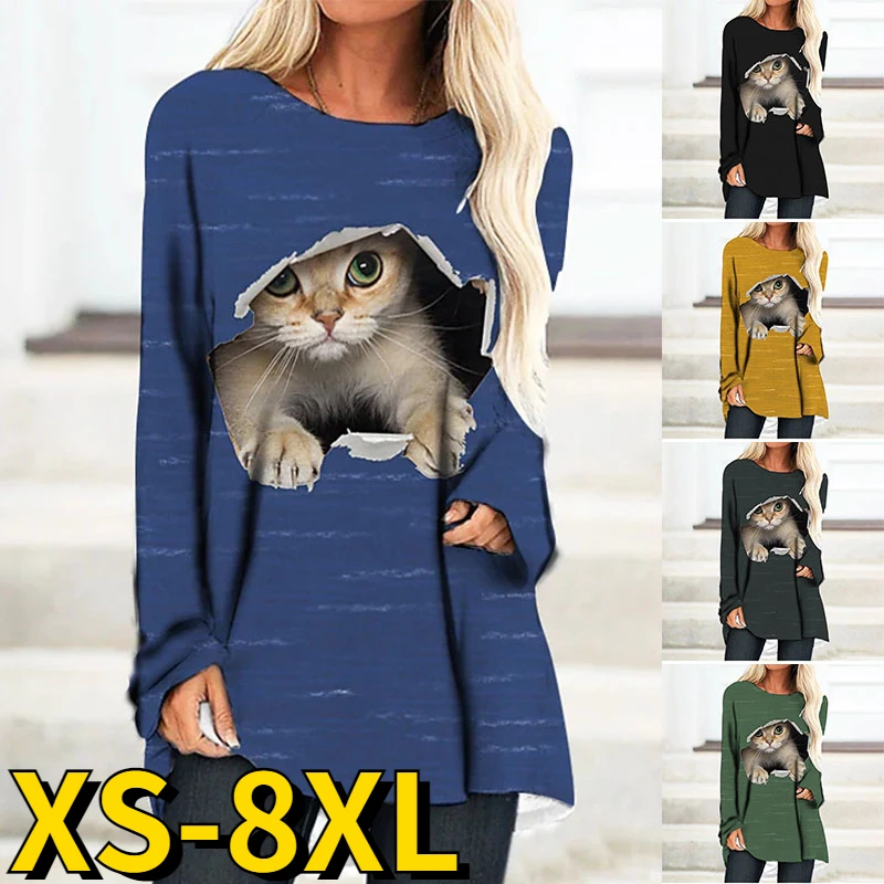 

Женская свободная футболка с длинным рукавом и круглым вырезом