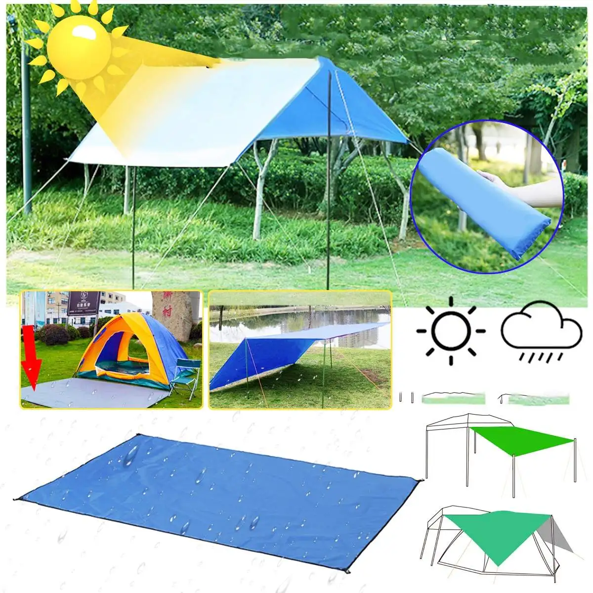 300x300 см палатка-тент открытого типа для кемпинга с навесом, водонепроницаемая тень, ультралегкий садовый навес, солнцезащитный пляжный навес для кемпинга.