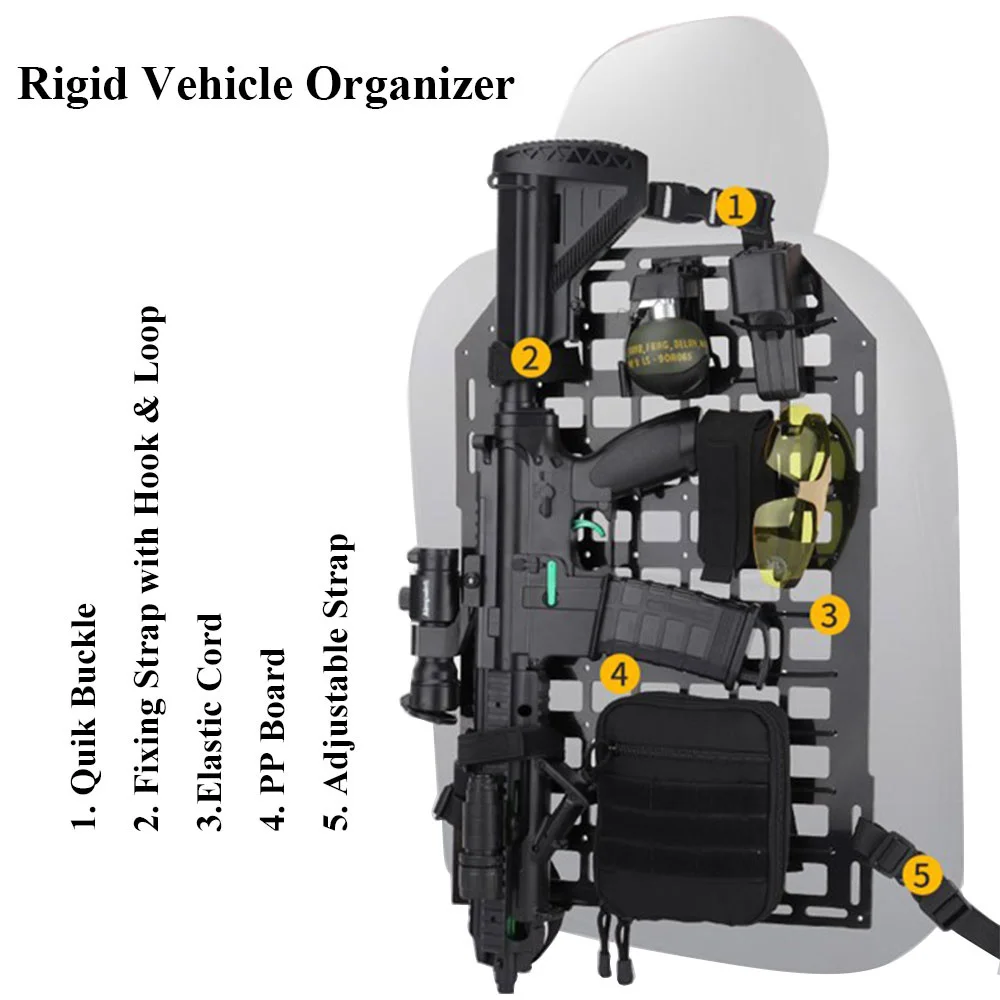 Tactical Rigid Insert Panel MOLLE Vehicle Car Seat Back Organizer PP Board Seatback Equipment Airsoft Hunting Shooting Accessory