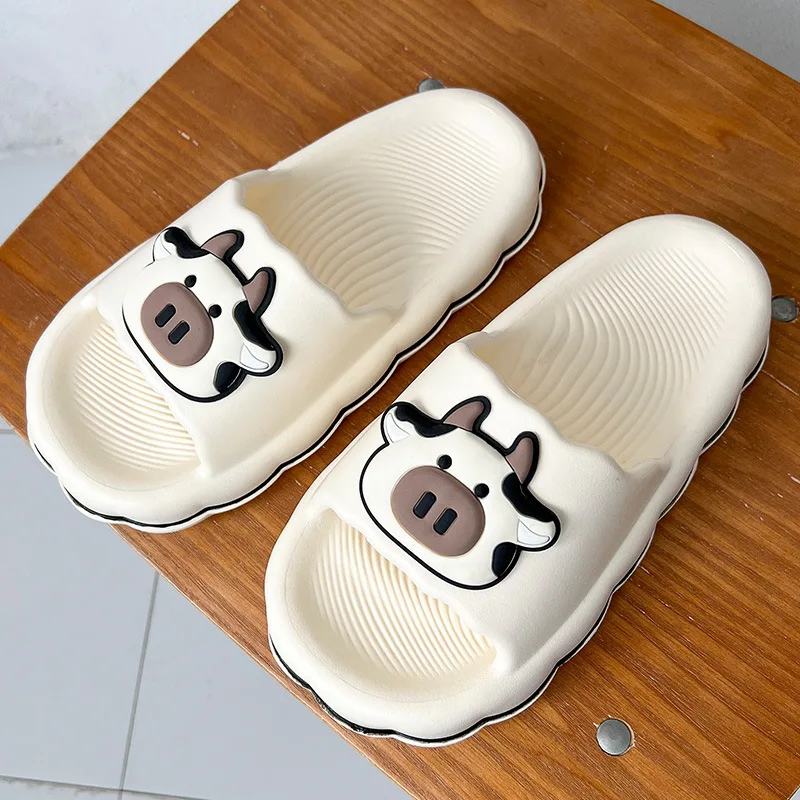 Women Summer Slippers Dairy Cattle Soft Thick Bottom Slides Home Anti-Slip Bathroom Massage Slippers Girl Campus Beach Sandals